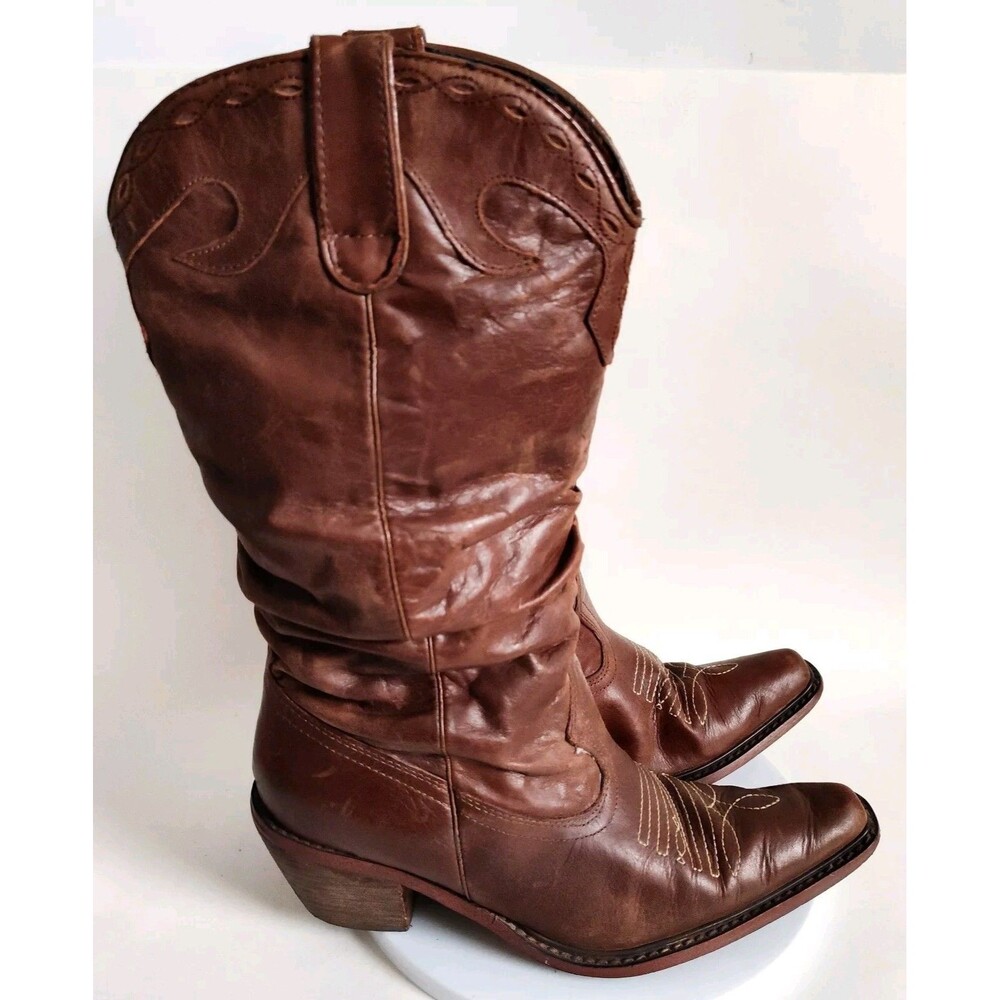 Steve Madden Brown Leather Cowboy Heeled Boots